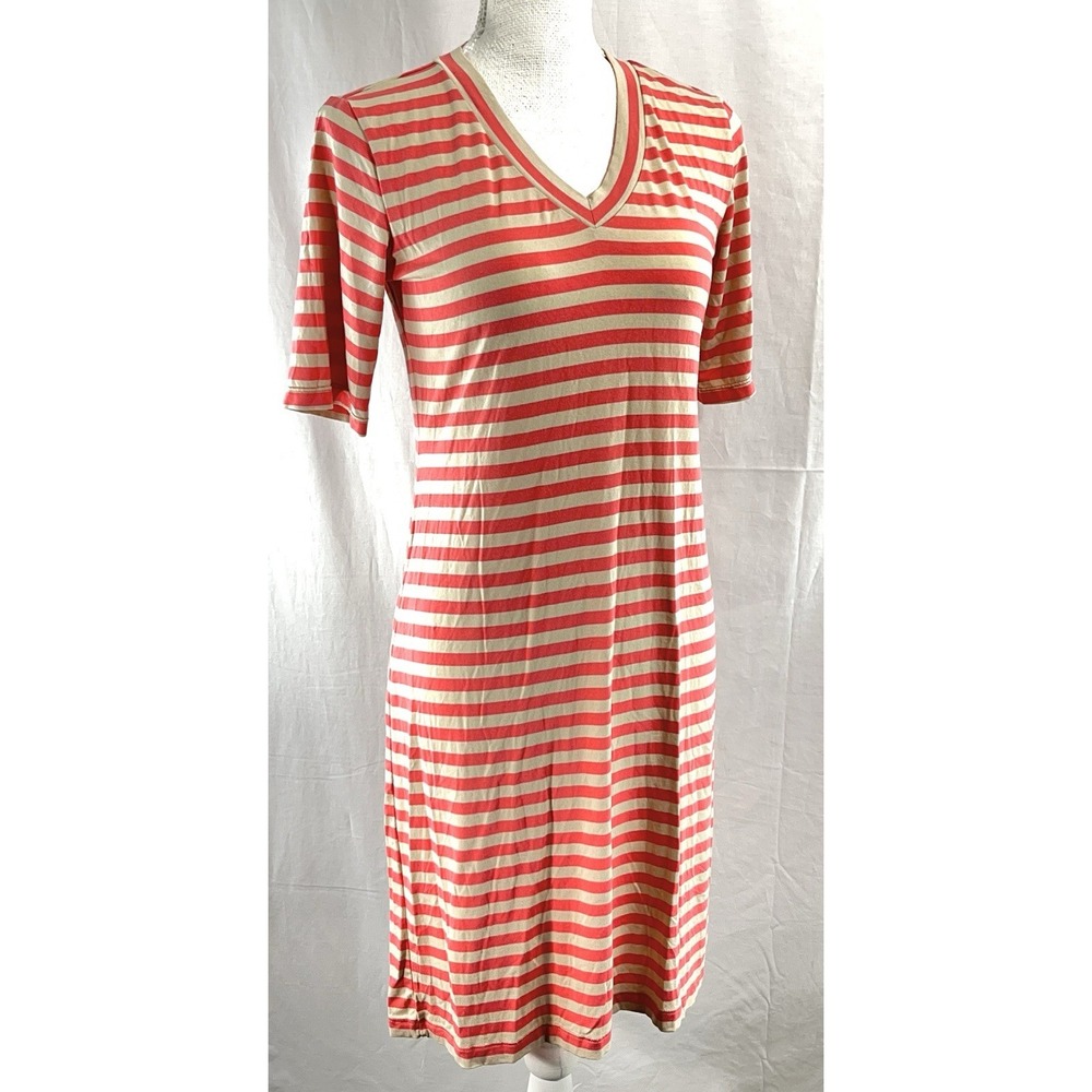 Sonnet James Play Dress Size XS Stripes Tan Salmon Pink Stripes V-neck